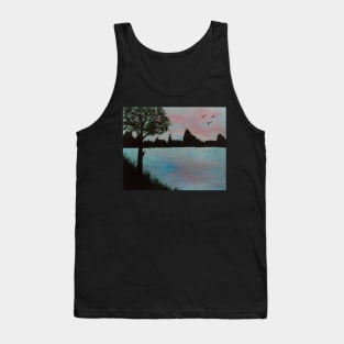 Sunset lake at the mountain bluffs; Tank Top